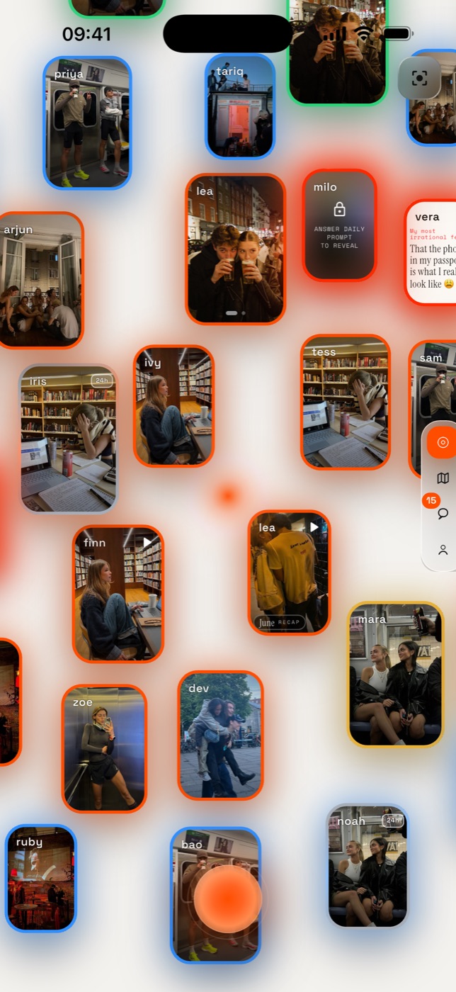 The Hiro feed — moments from the people close to you, arranged in orbit